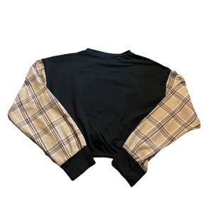 Cropped Tan/Black Checkered Sweater